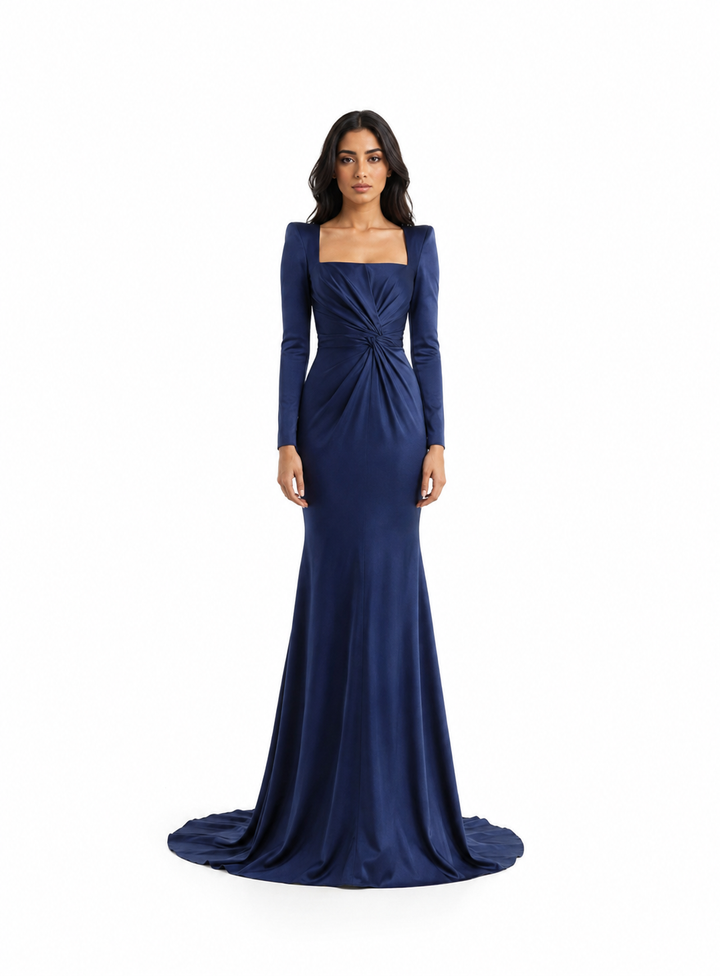 Ruched Long Sleeve Mermaid Maxi Dress – SERENA