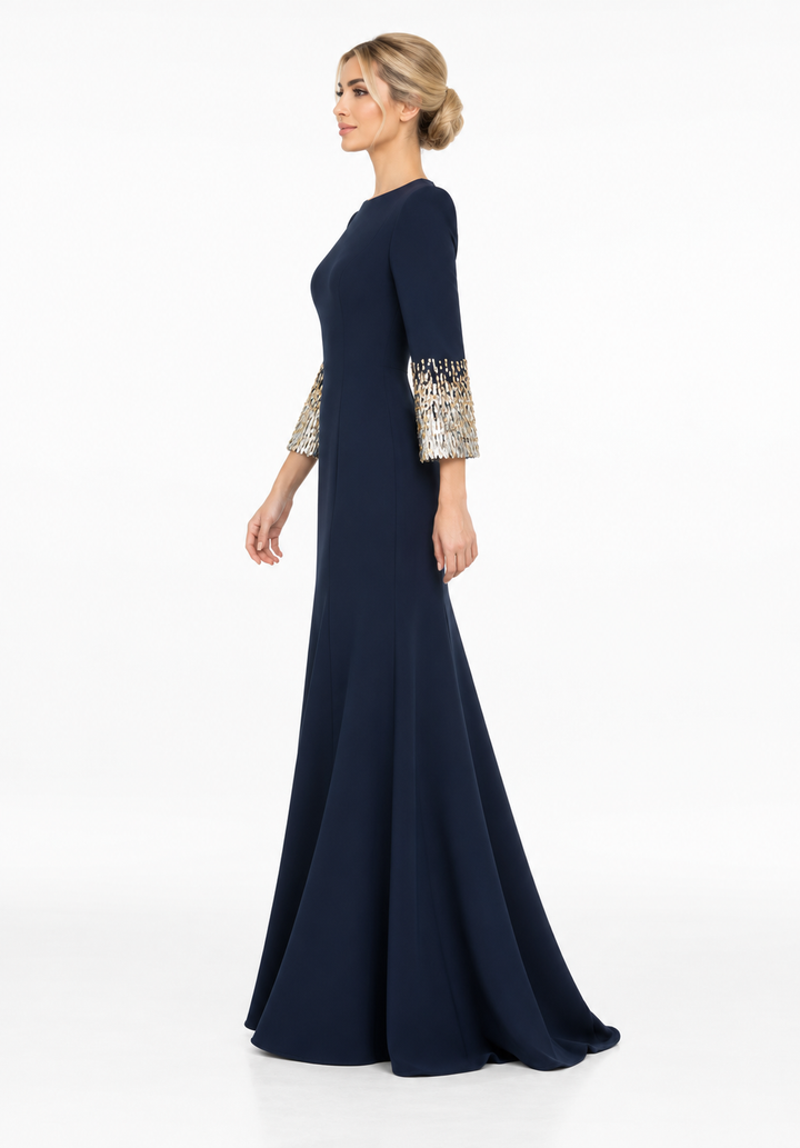 Embellished Cuff Gown - Navyra