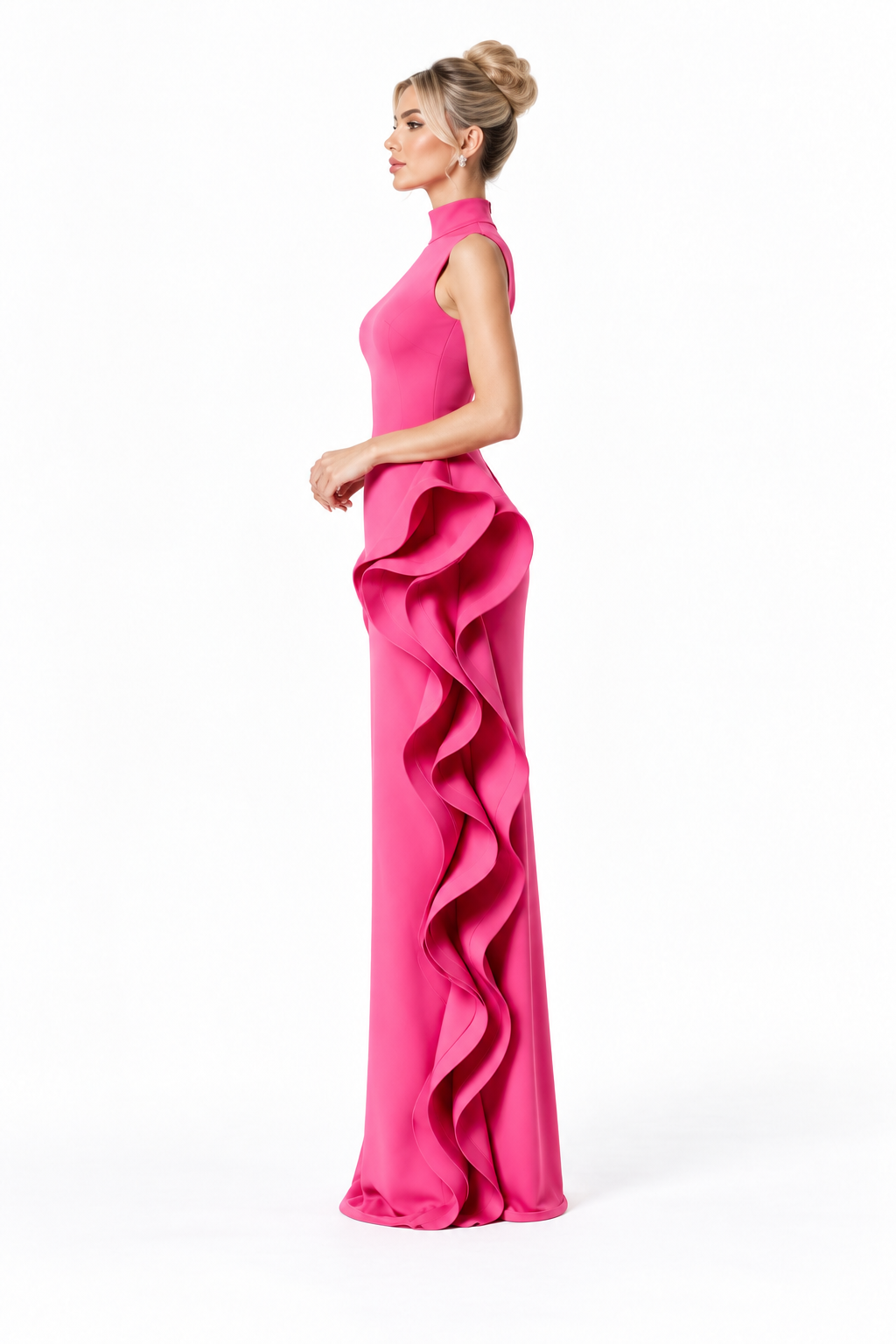 High Neck Ruffle Side Panel Maxi Dress – Fiora