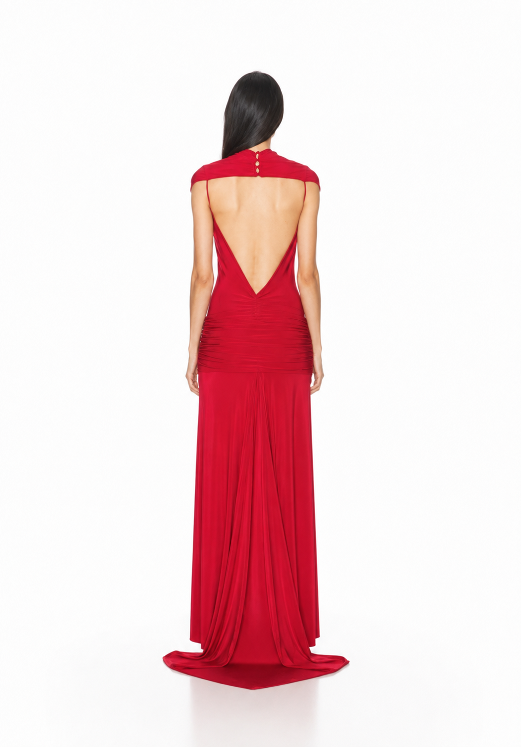 Ruched High Neck Maxi Dress – RUBELLA