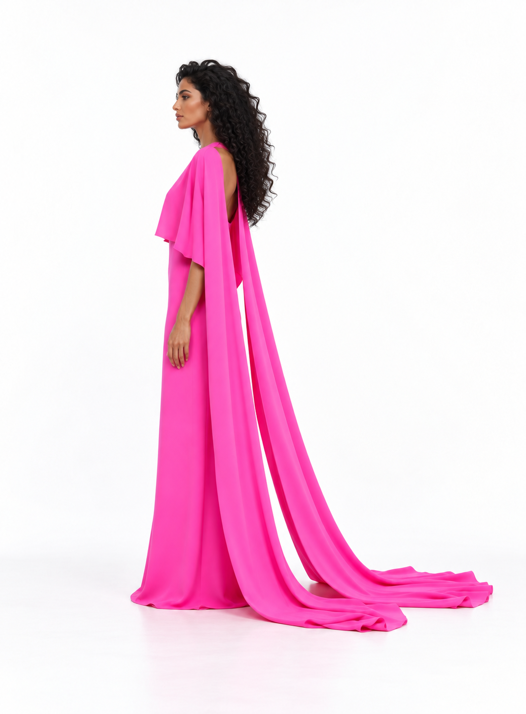 Layered Cape Evening Gown - Fuchsiaire