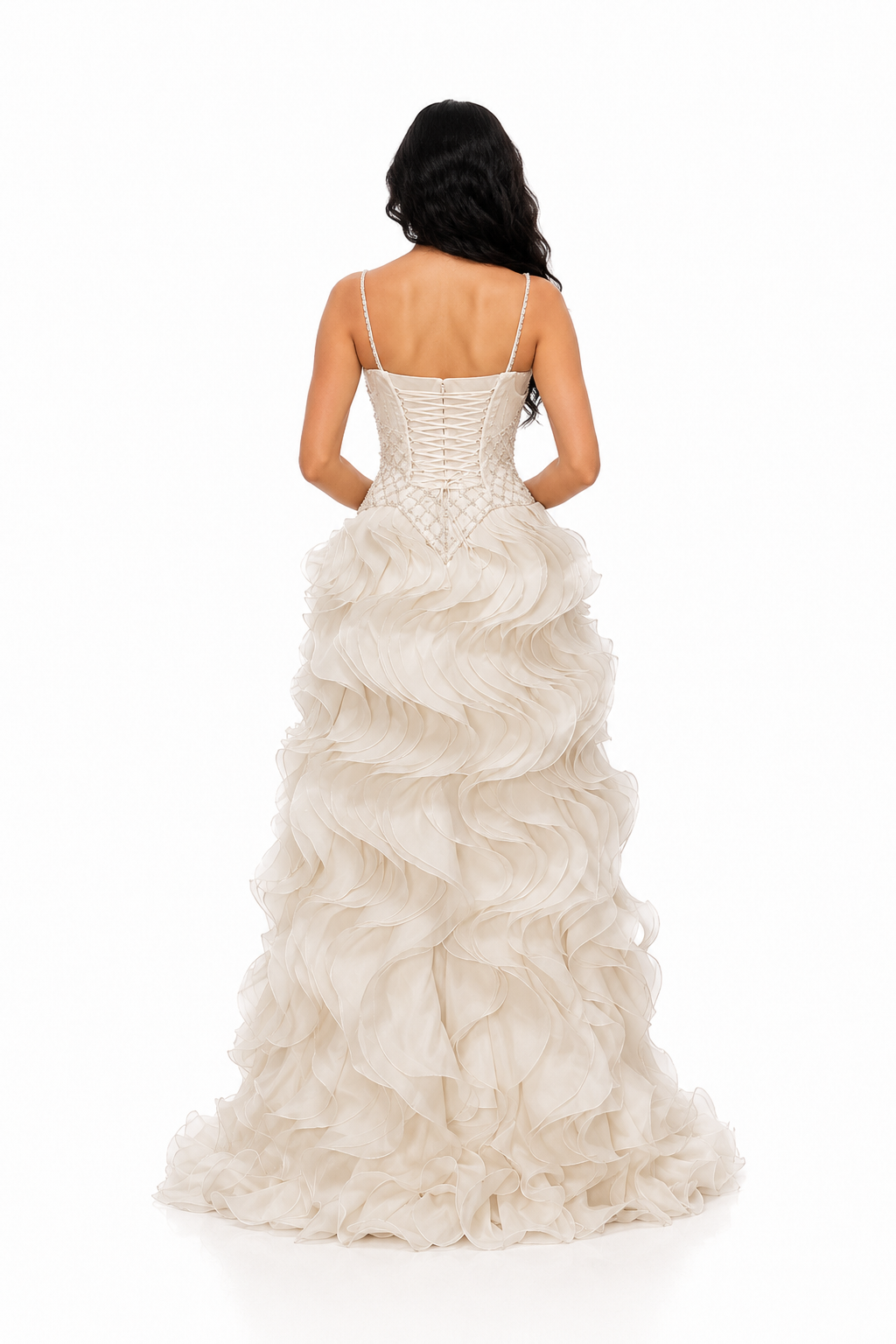 Crystal Ruffle Evening Gown – IVORYA