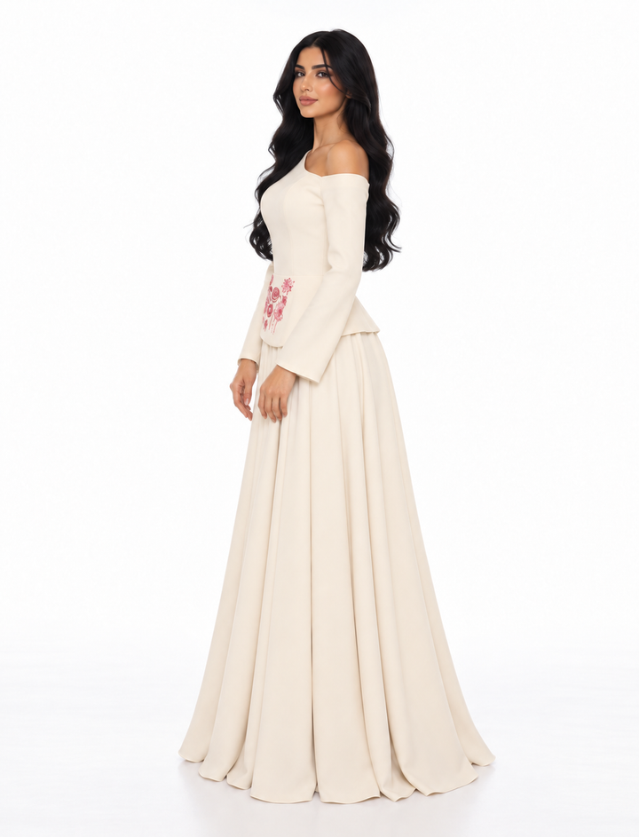 Floral Cuff Asymmetric Maxi Dress - Chamen