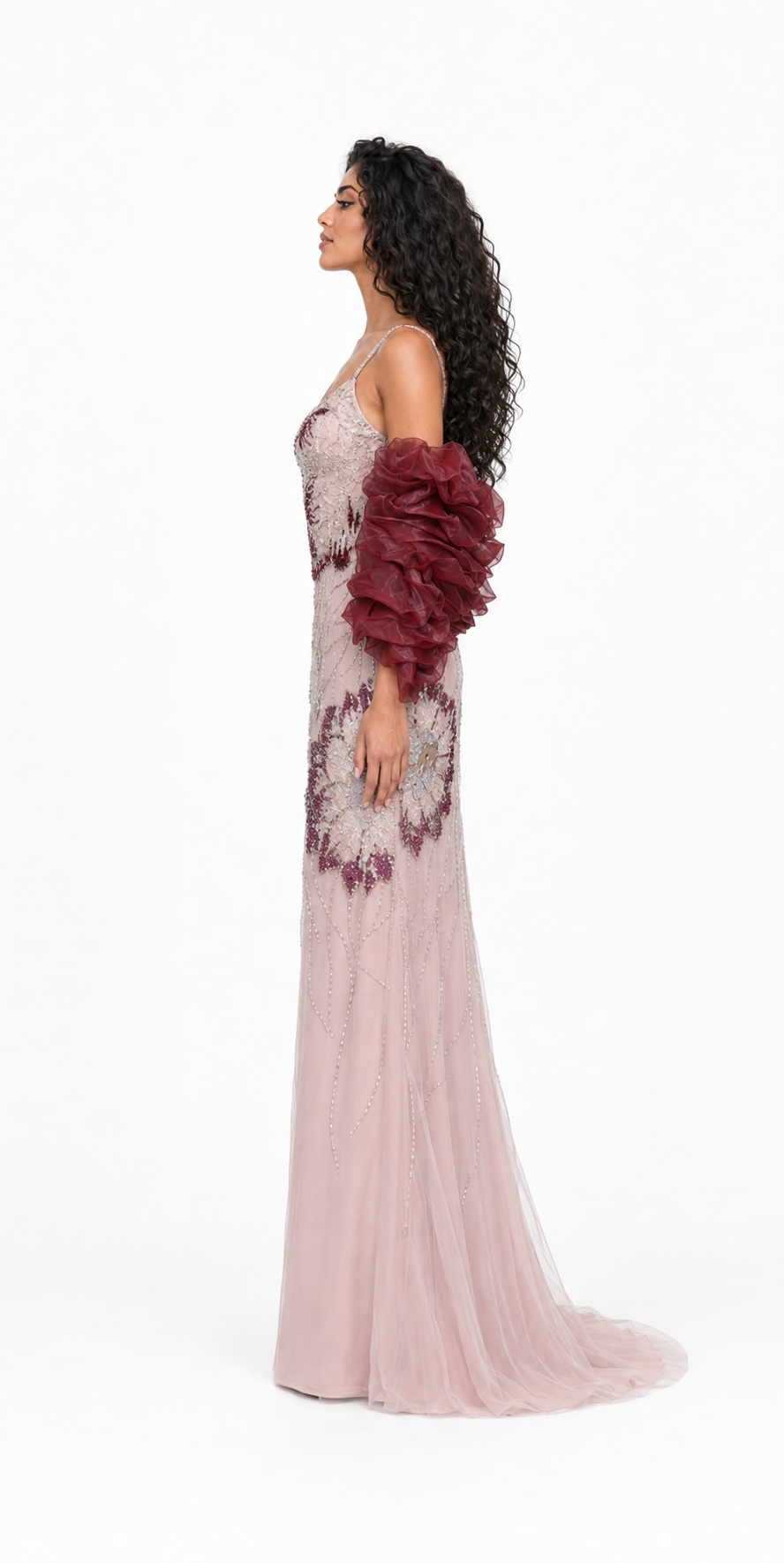 Blush Floral Embellished Ruffle Sleeve Gown – BLOSSOM