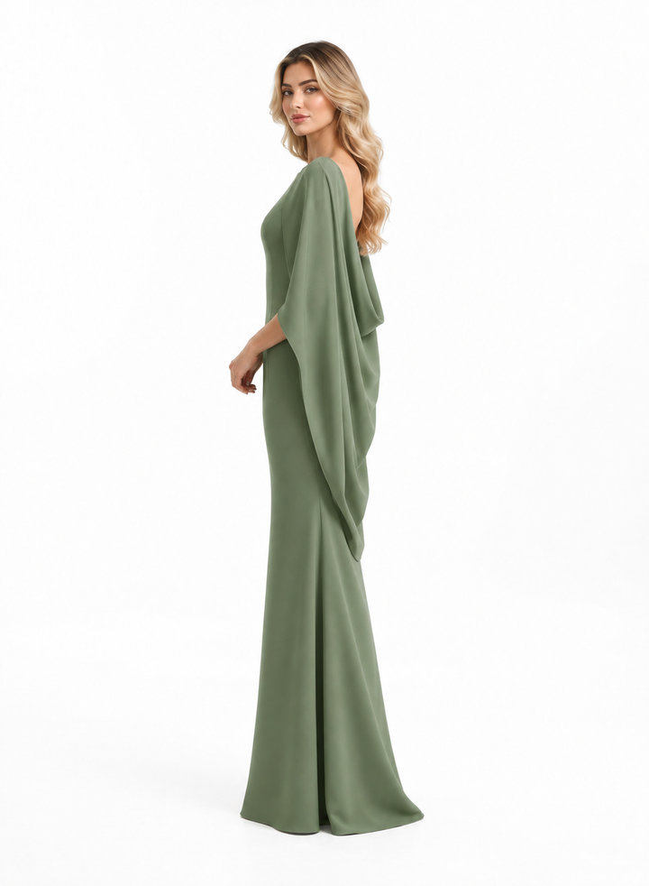Sage Green Sculpted Cape Maxi Dress - Elowyn