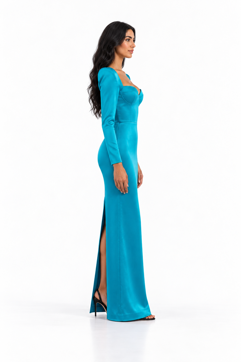 Turquoise Blue Structured Bustier Maxi Dress - Elara