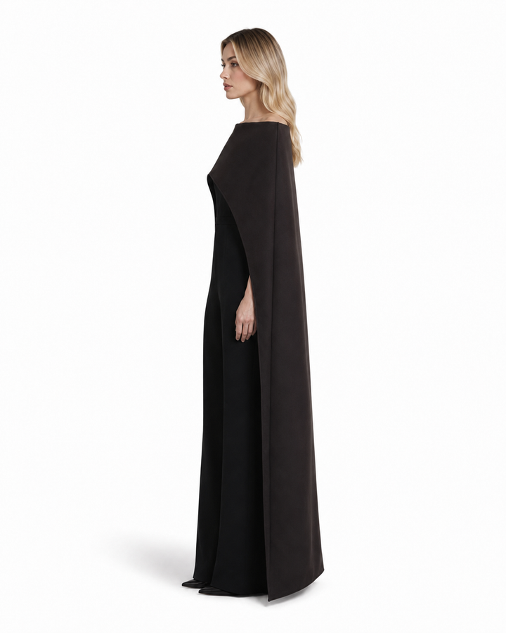 Cape Overlay Wide-Leg Jumpsuit – NOIRELLE