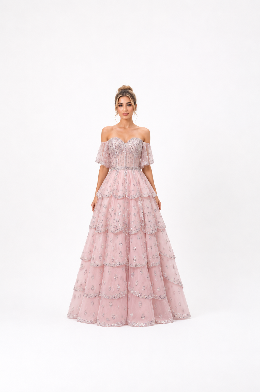 Crystal Tiered Strapless Gown – BLUSH