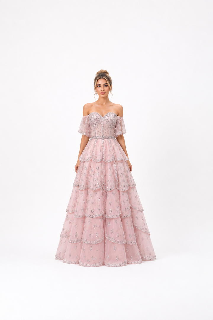 Crystal Tiered Strapless Gown – BLUSH