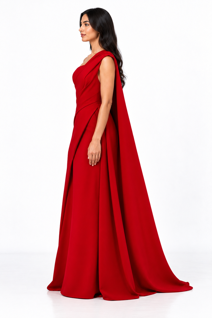 One Shoulder Draped Satin Maxi Dress – Valeria