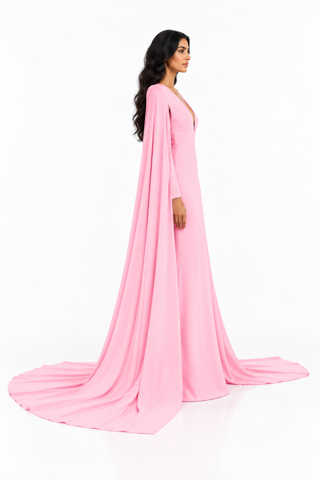 Blush Pink Deep V Cape Maxi Dress - Alessia