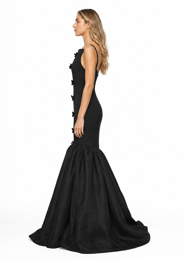Black Bow-Detail Mermaid Evening Gown – NOCTURNA