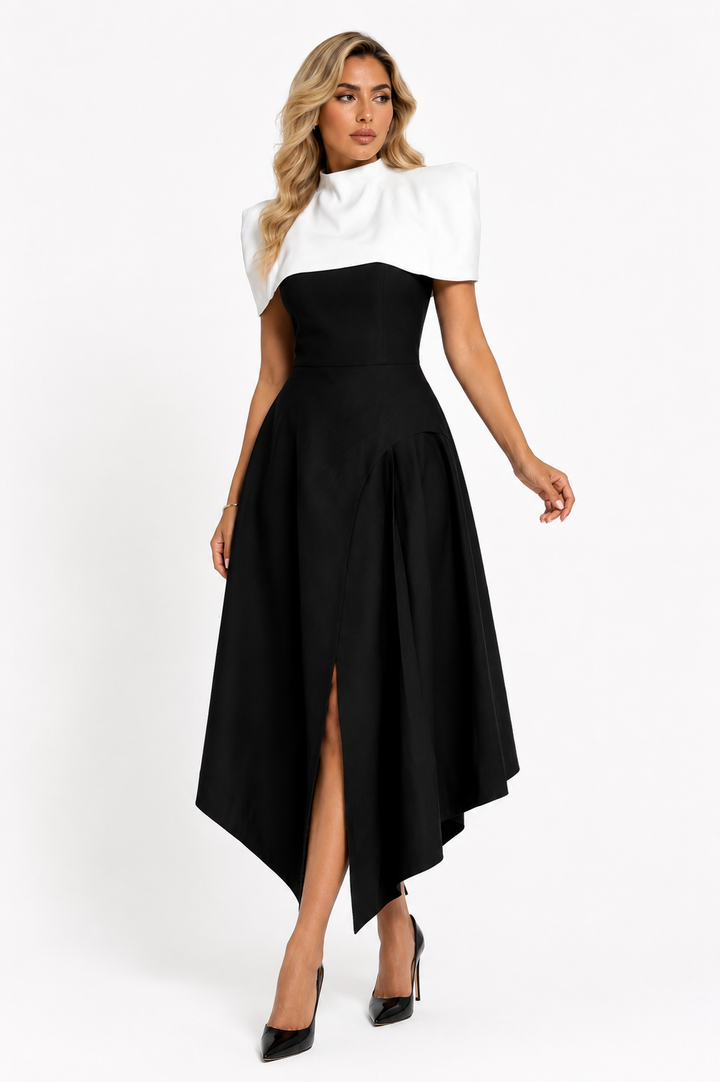 Asymmetric Halter Midi Dress - LORANA