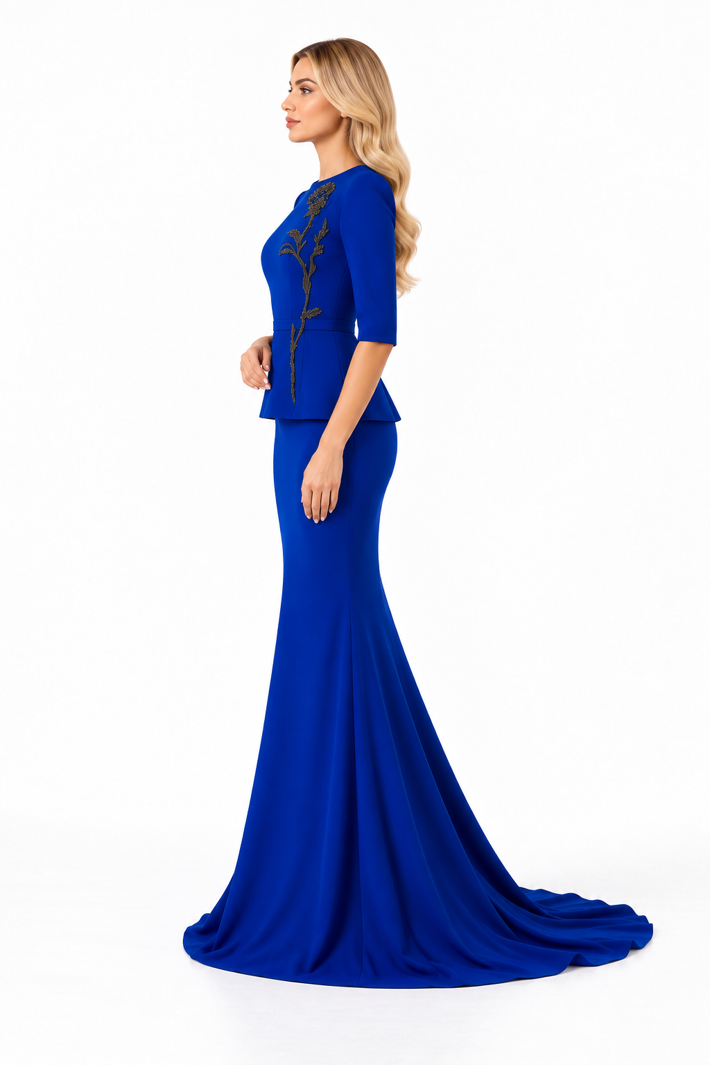 Embellished Peplum Long Sleeve Maxi Dress – Celestra