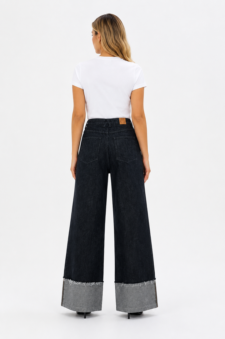Wide-Leg Cuffed Denim Jeans - Classic