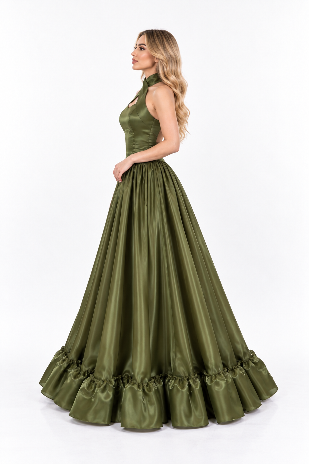 Satin Halter Ball Gown - Verdance