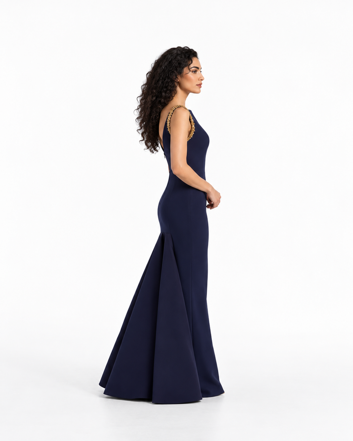 Embellished Shoulder Column Evening Gown - Regalia