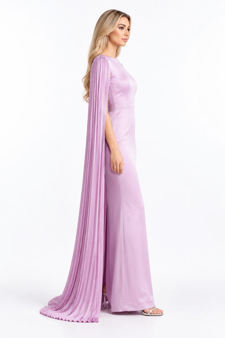 Pleated Cape Gown - Elara