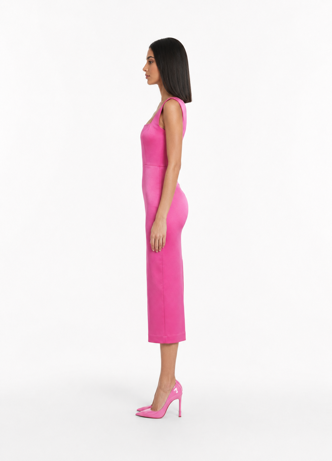 Square Neck Satin Midi Dress – ROSABELLA