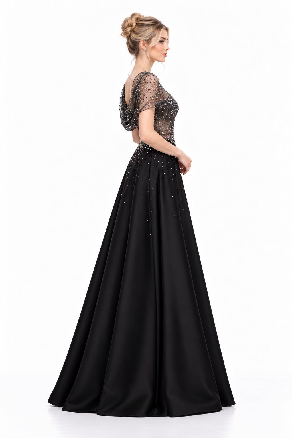 Embellished Sheer Cape Wide Leg Jumpsuit – Celestine