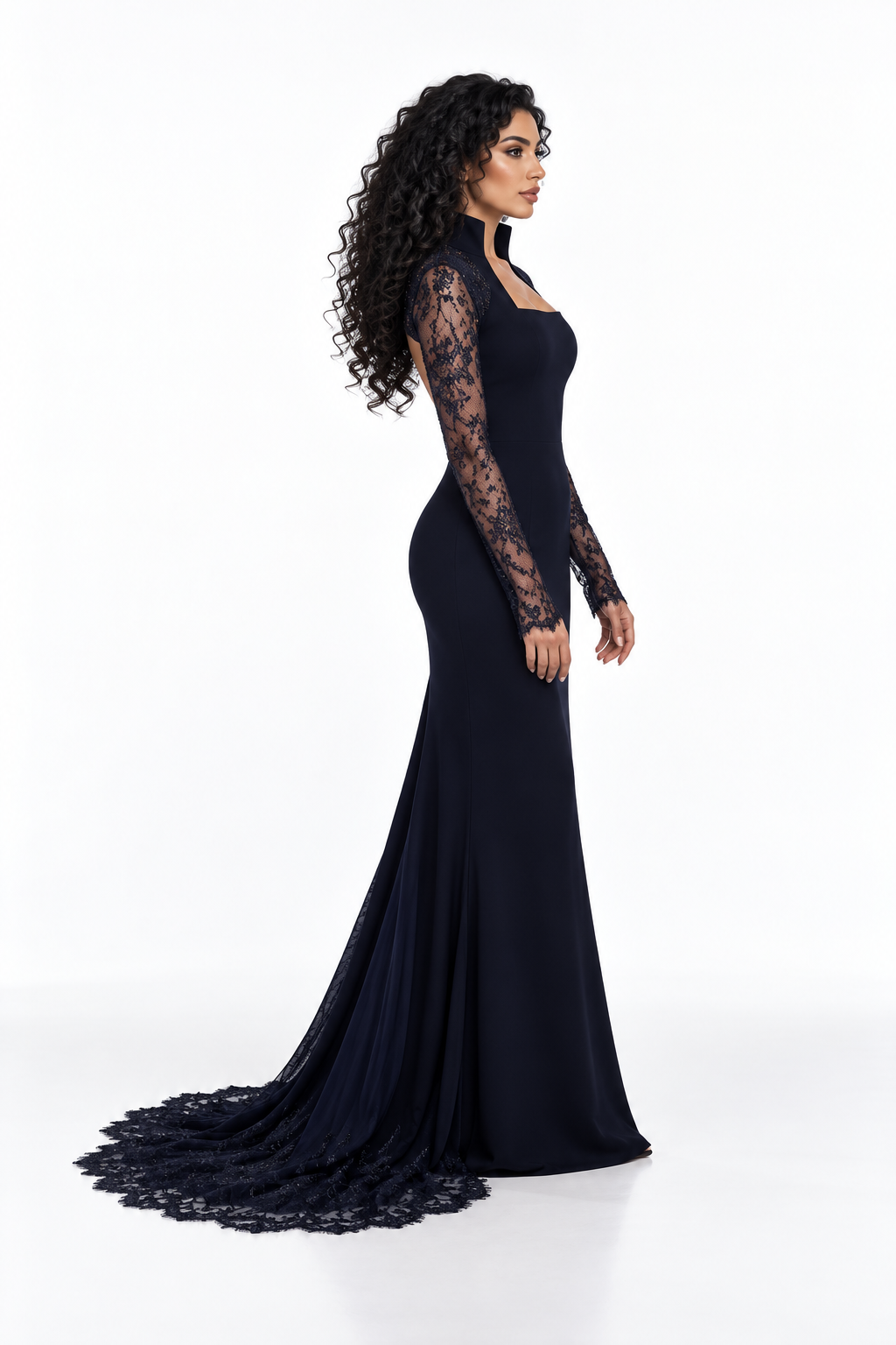 Lace Sleeve Square Neck Evening - Noctavia