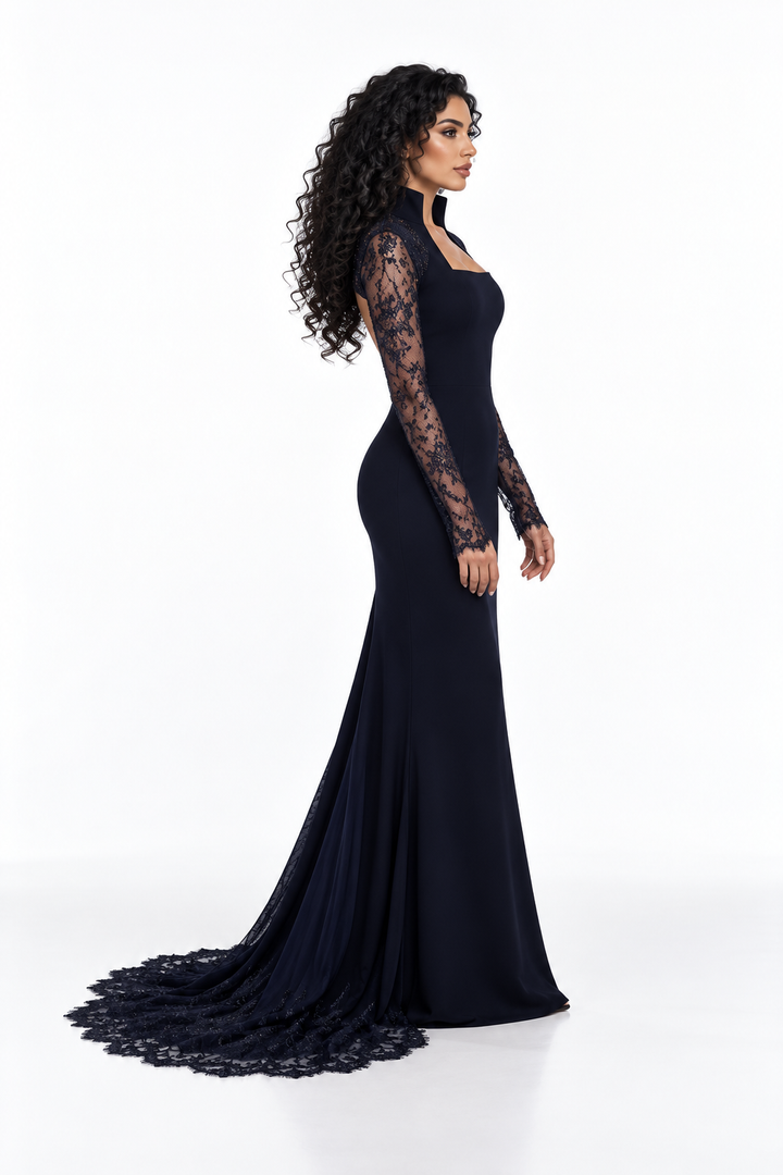 Lace Sleeve Square Neck Evening - Noctavia