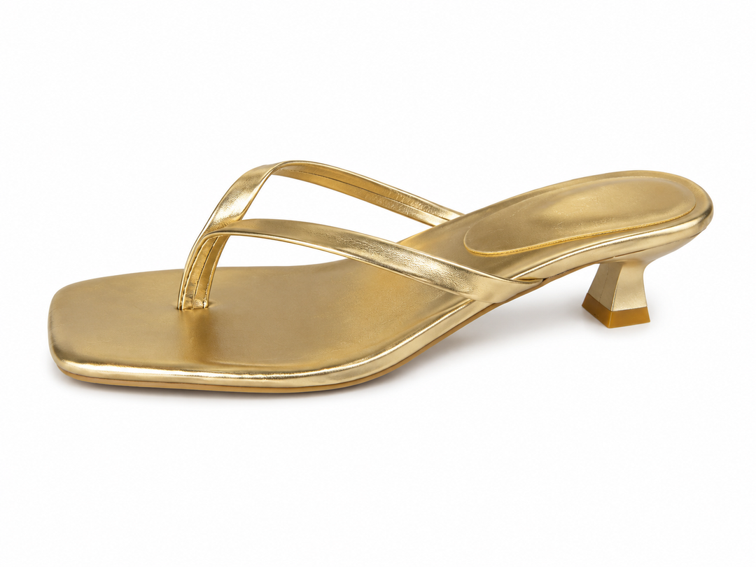 Sleek Square-Toe Kitten Heel Sandals - Mocha
