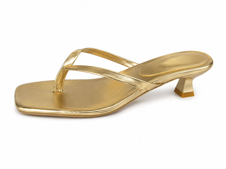 Sleek Square-Toe Kitten Heel Sandals - Mocha