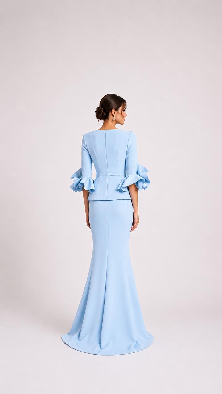 Powder Blue Ruffle Sleeve Peplum Mermaid Dress – AZURELLE