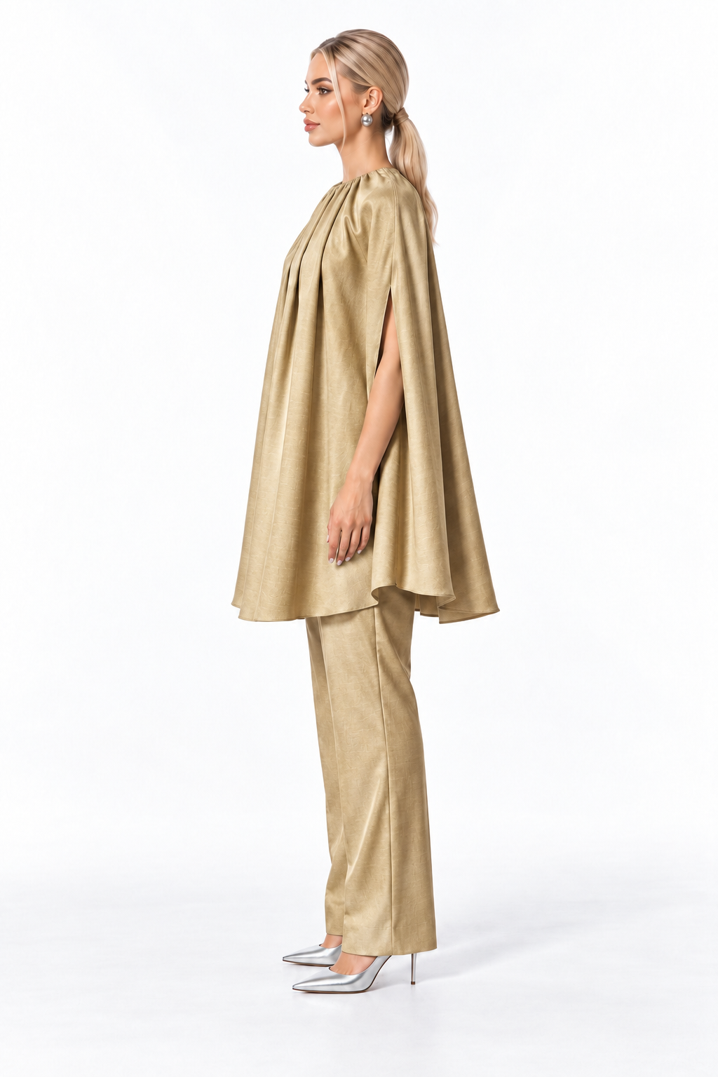 Gathered Cape Sleeve Satin Top – Seraphine