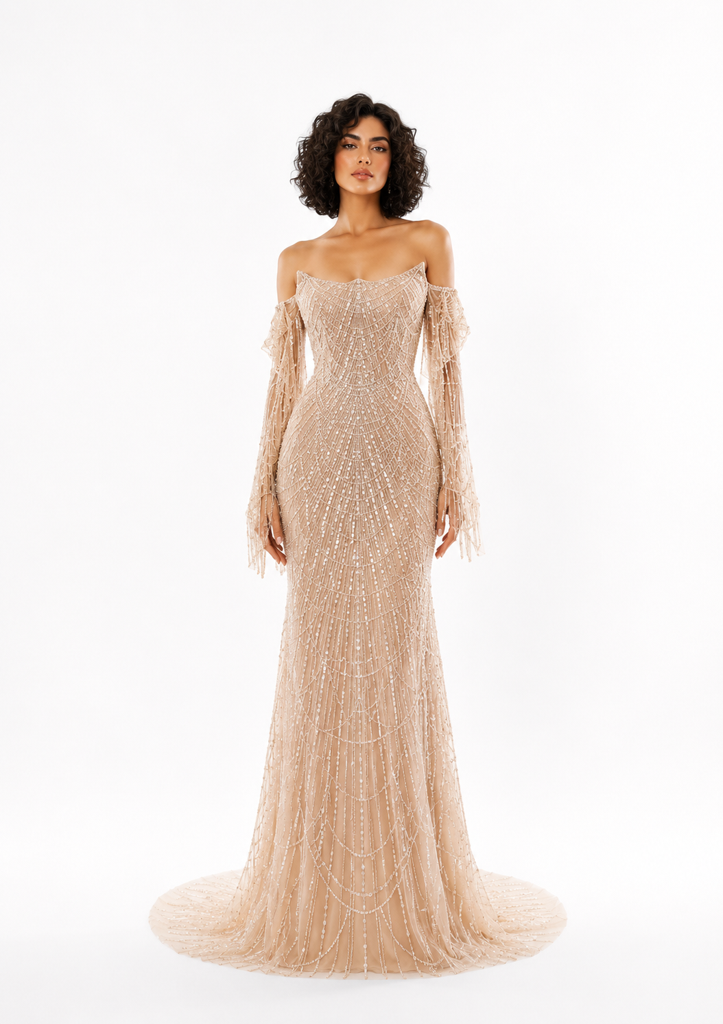Crystal Draped Strapless Gown – VERDENA