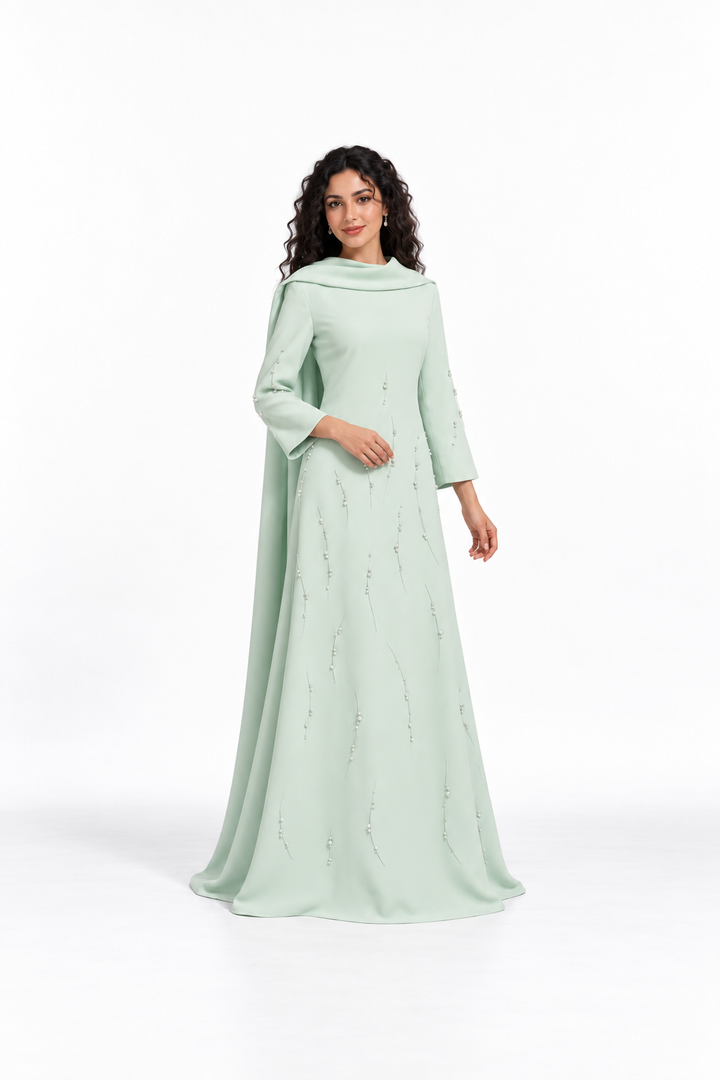Embellished Cowl Neck A-Line Evening Gown - Grace