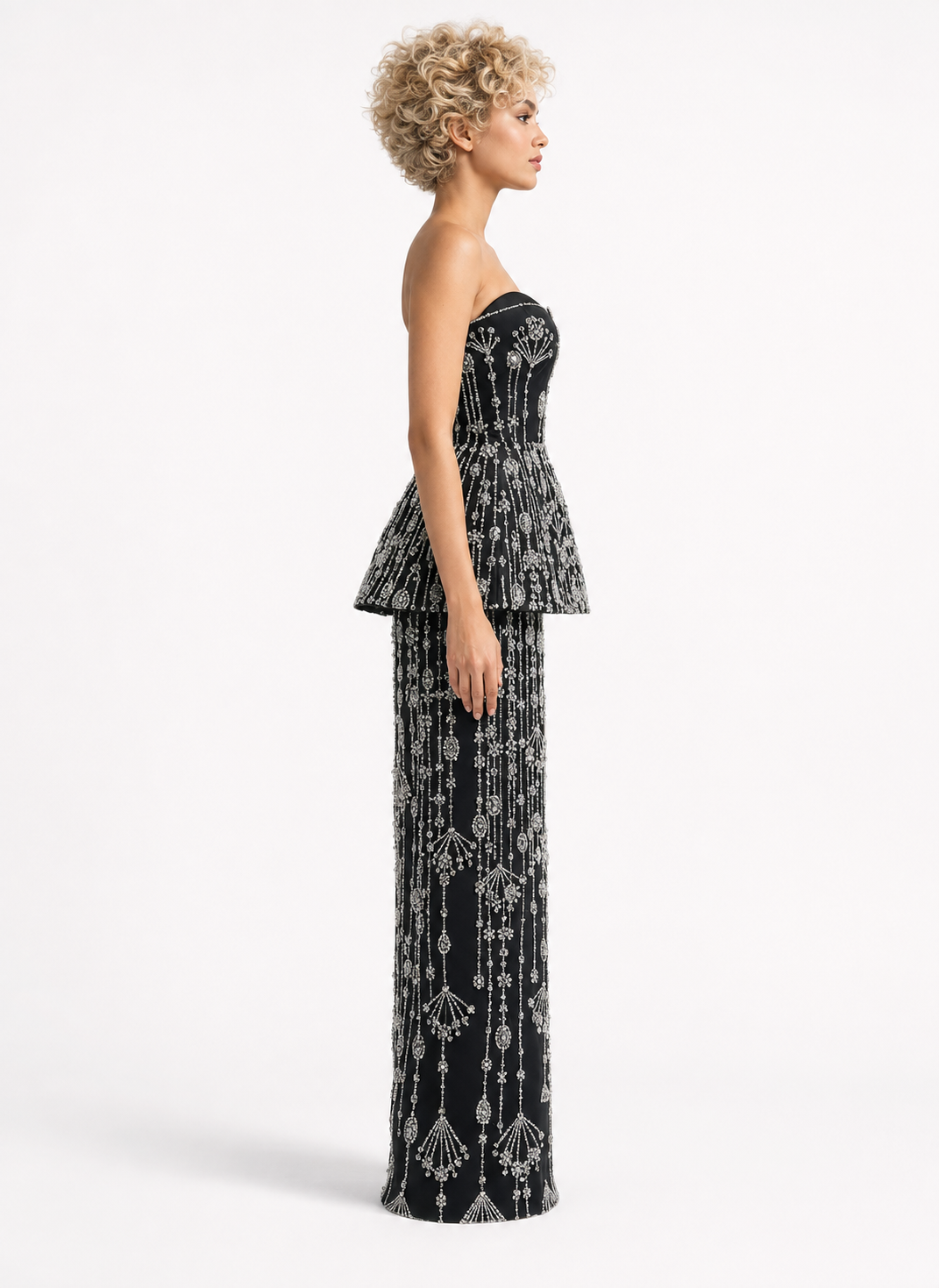 Crystal Embellished Peplum Gown – NOIRE