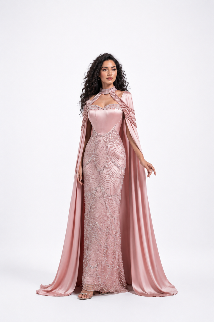 Crystal Draped Cape Gown – ROSALIA