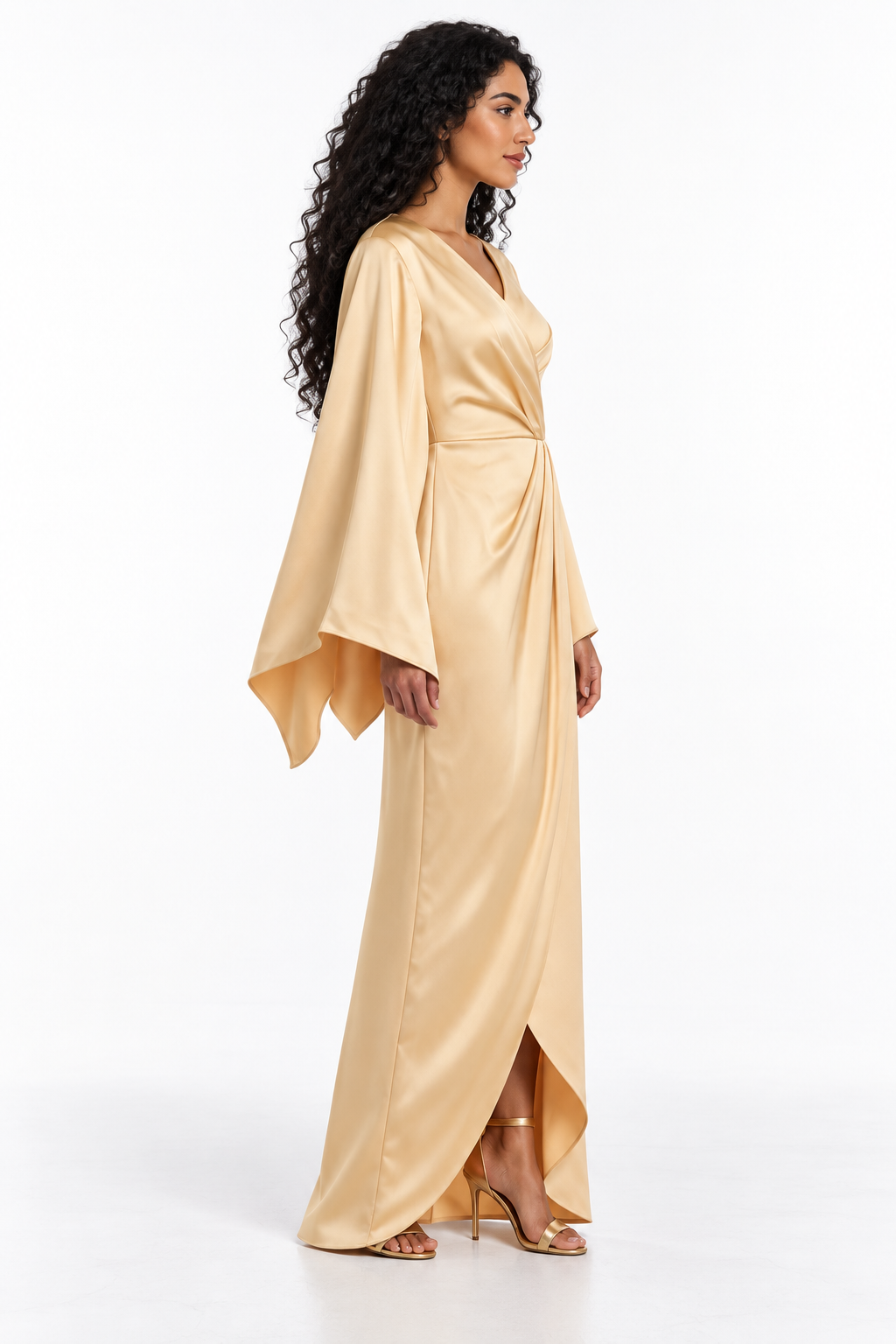 Wrap-Front Draped Sleeve Evening Gown - Sorelle