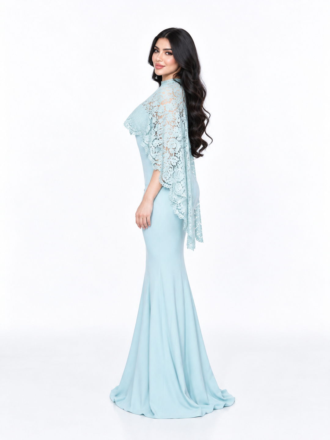 Lace Cape Mermaid Dress - Frost