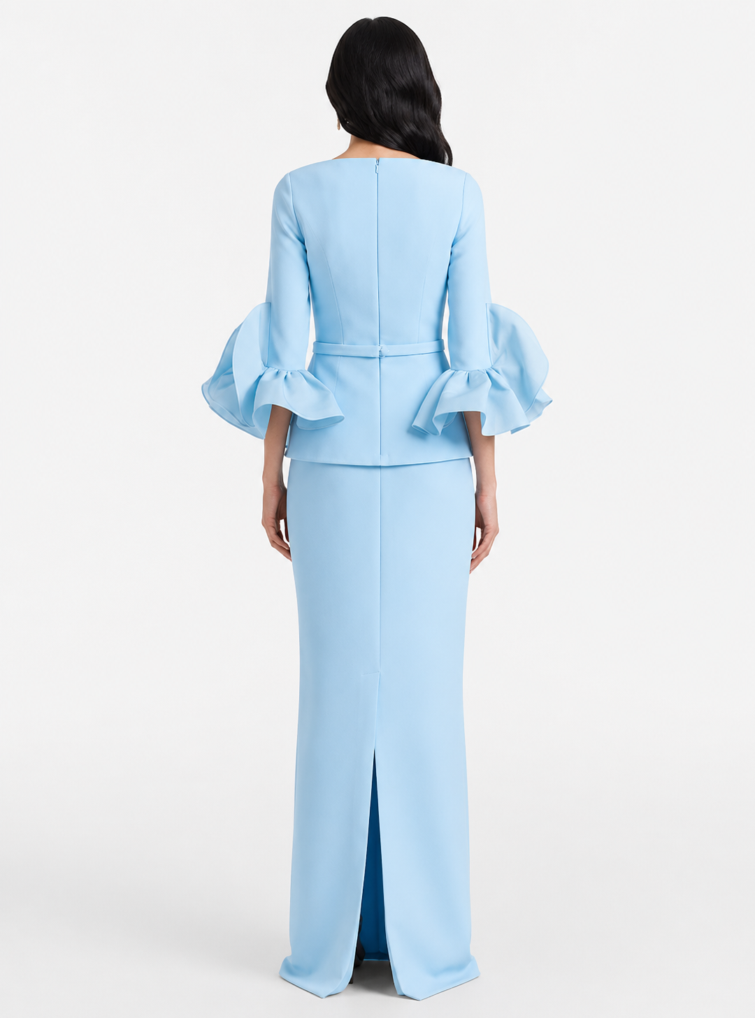 Ruffle-Sleeve Peplum Maxi Dress – Azure