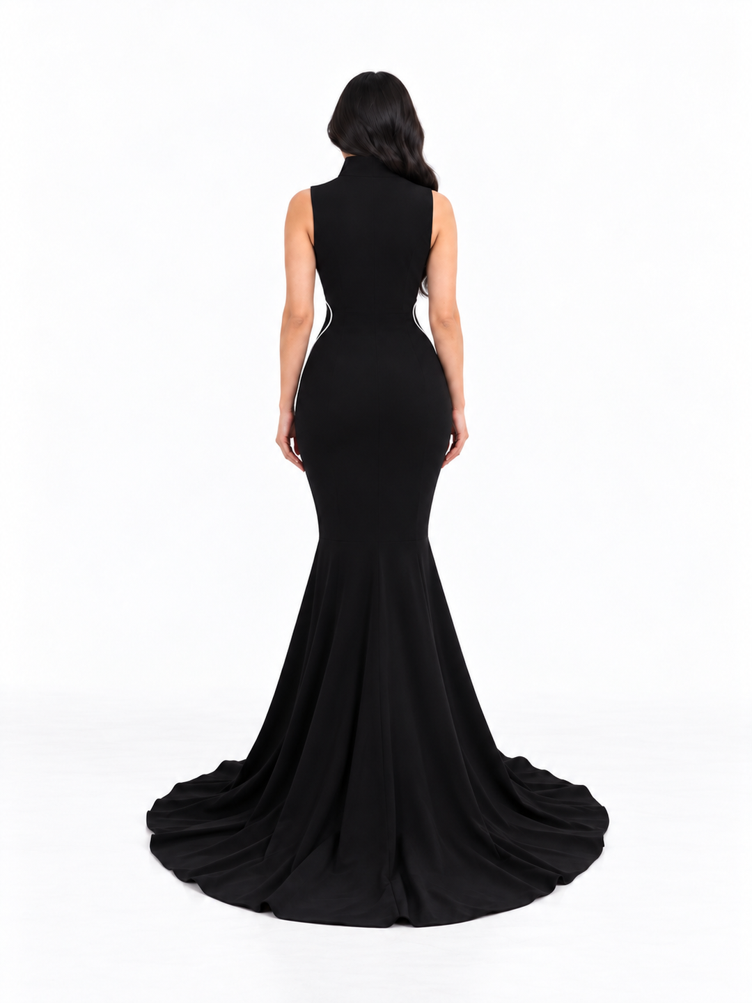 Contrast Piping Mermaid Gown - Onyx