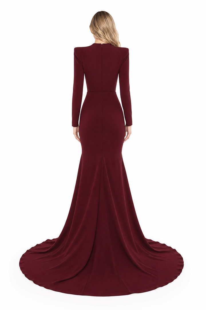 Structured Shoulder Mermaid Maxi Dress – BORDEAUX