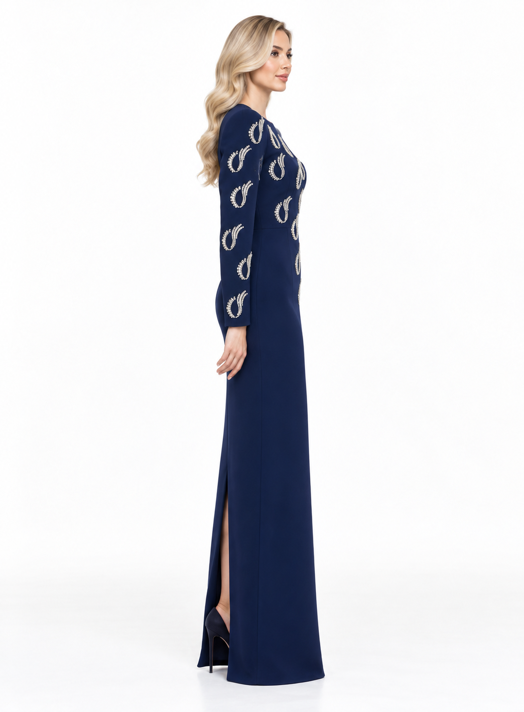 Embellished Paisley Long Sleeve Maxi Dress – Navira
