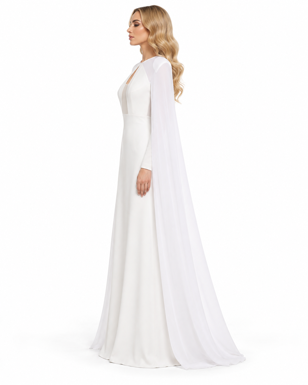 Keyhole Cape Sleeve Evening Gown - Alabrielle