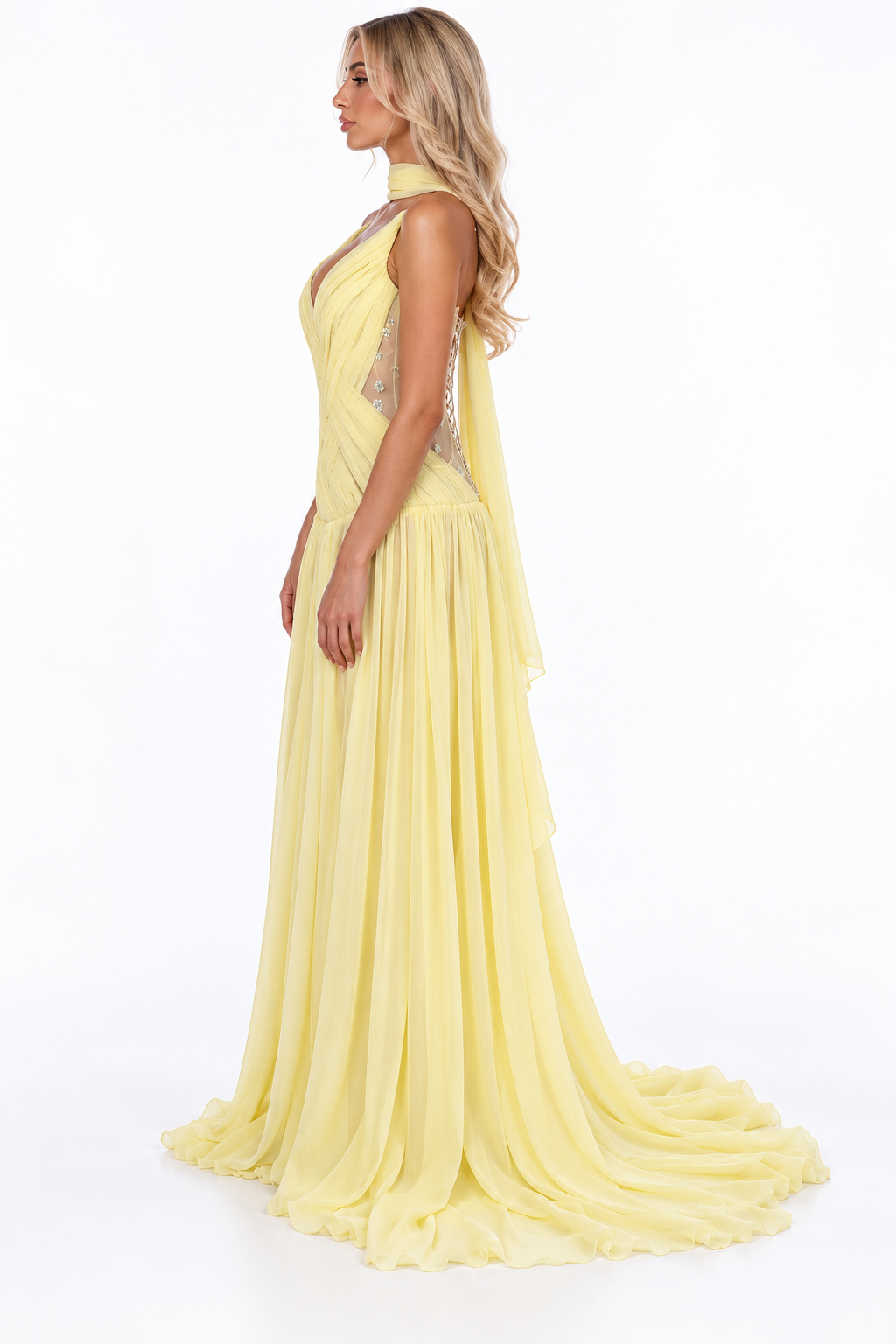 Draped Chiffon Halter Evening - Sorelia