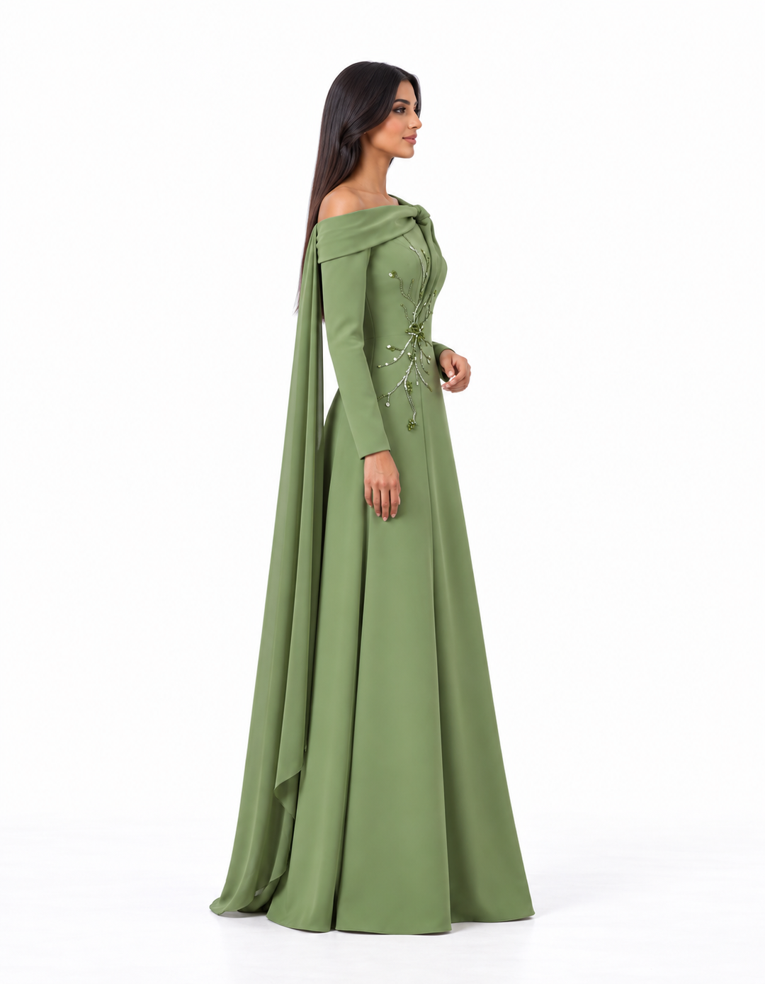 Embellished Off-Shoulder Long Sleeve Maxi Dress – Selvara
