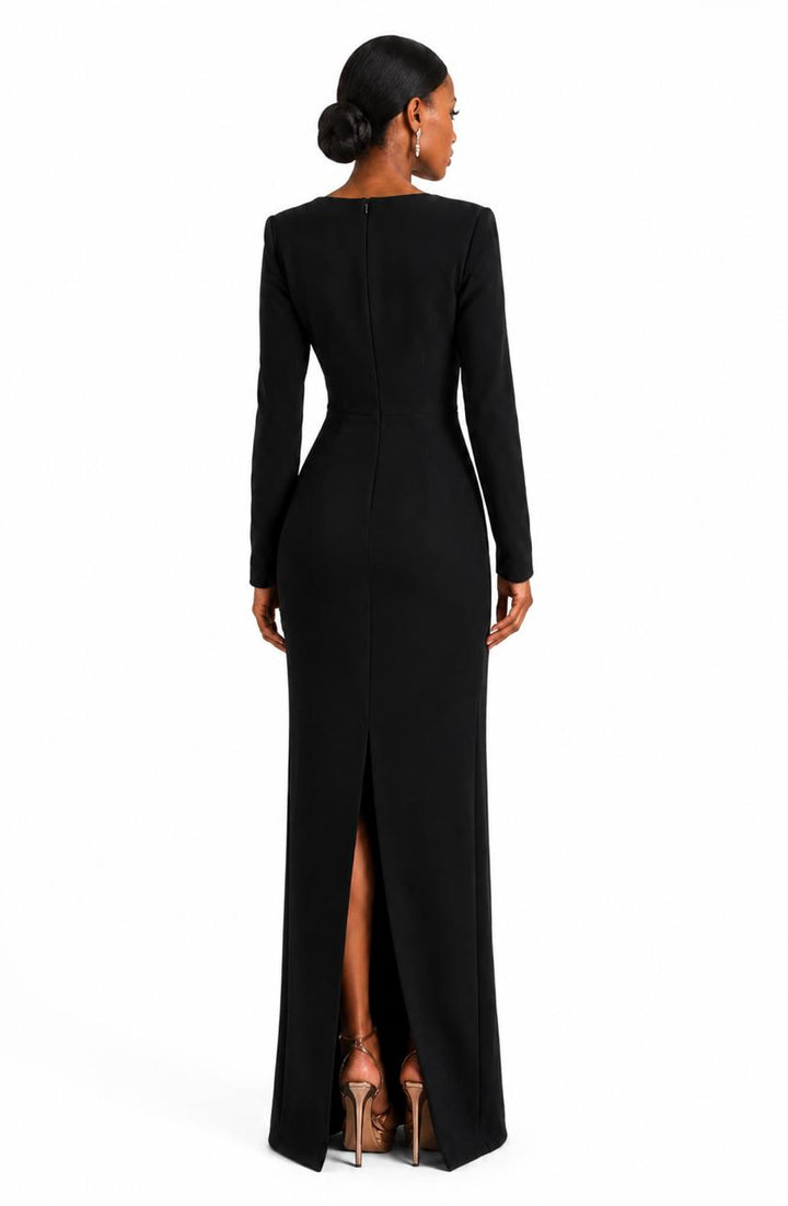 Black Floral-Appliqué Long Sleeve Gown – Obsidian