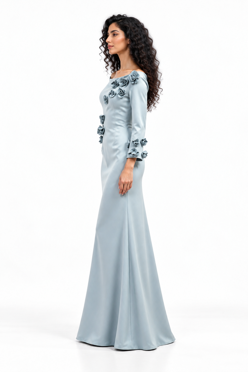Floral Appliqué Off-Shoulder Evening Gown - Silvara