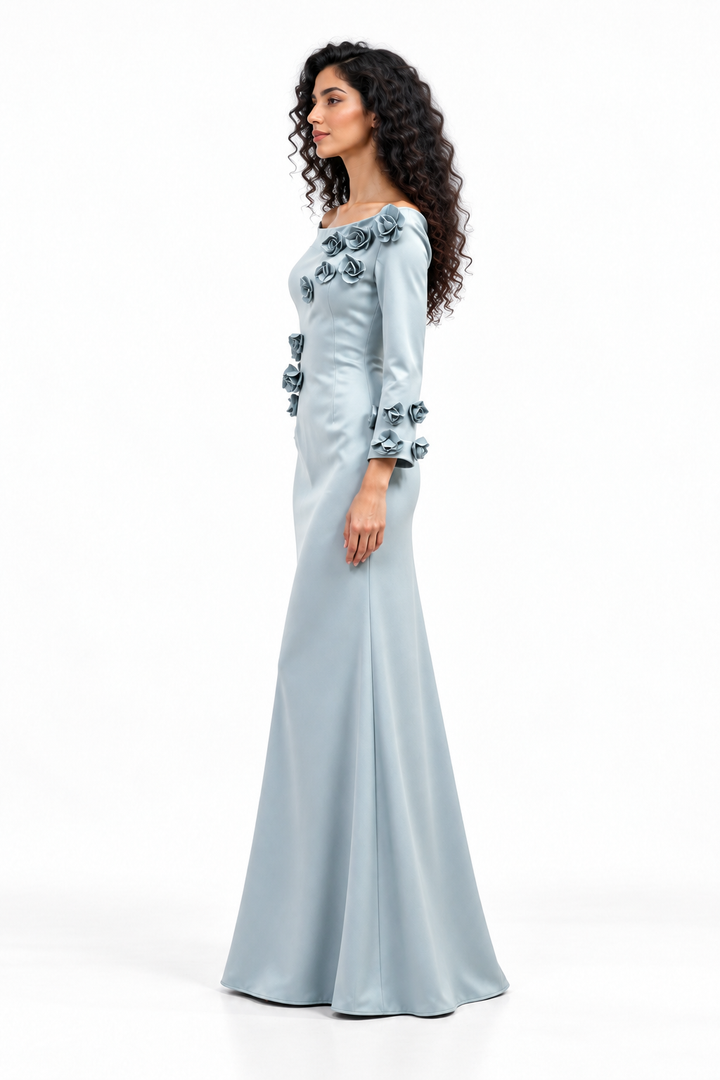 Floral Appliqué Off-Shoulder Evening Gown - Silvara