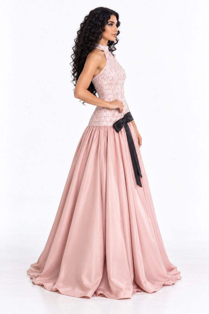 Textured Halter Bow Evening - Elaris