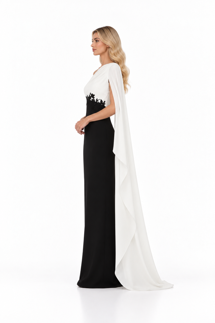 One Shoulder Cape Contrast Maxi Dress – Bellavine
