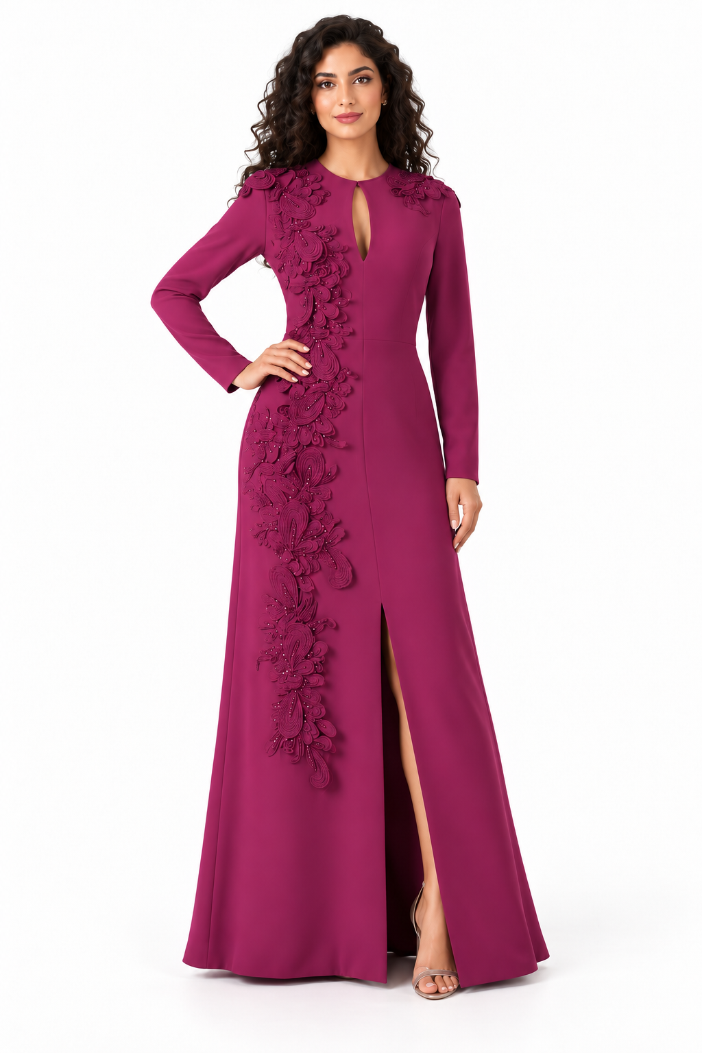 Floral Appliqué Slit Evening - Verona