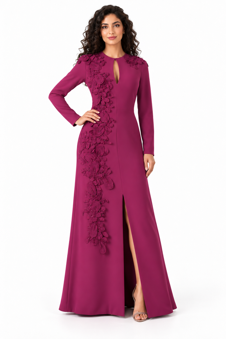Floral Appliqué Slit Evening - Verona